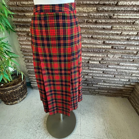 Lois Anderson for Tannerway Vintage Red Tartan Plaid Pencil Pleated Skirt - Picture 1 of 7